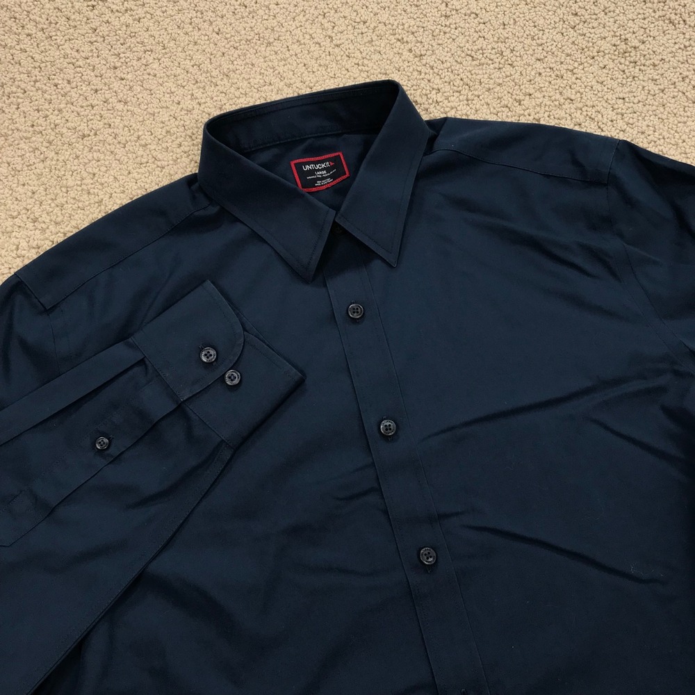 UNTUCKit Navy Blue Wrinkle Free Regular Fit Button Down Shirt Mens Large L/S